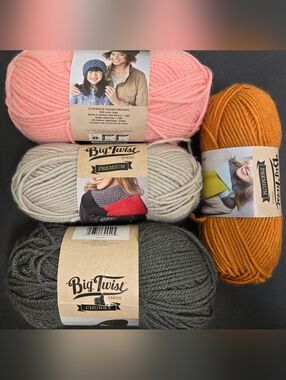 Big Twist Premium & Chunky Yarn Bundle - Pink, Cream, Mustard, Gray